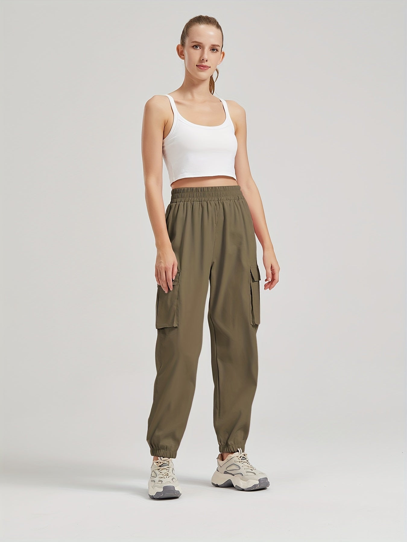 Casual Joggers Sweatpant Cargo Loose High Waisted Pants With Pockets