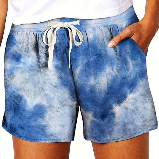 Tie Dye Drawstring Pocket Shorts Women's High Waist Summer Shorts