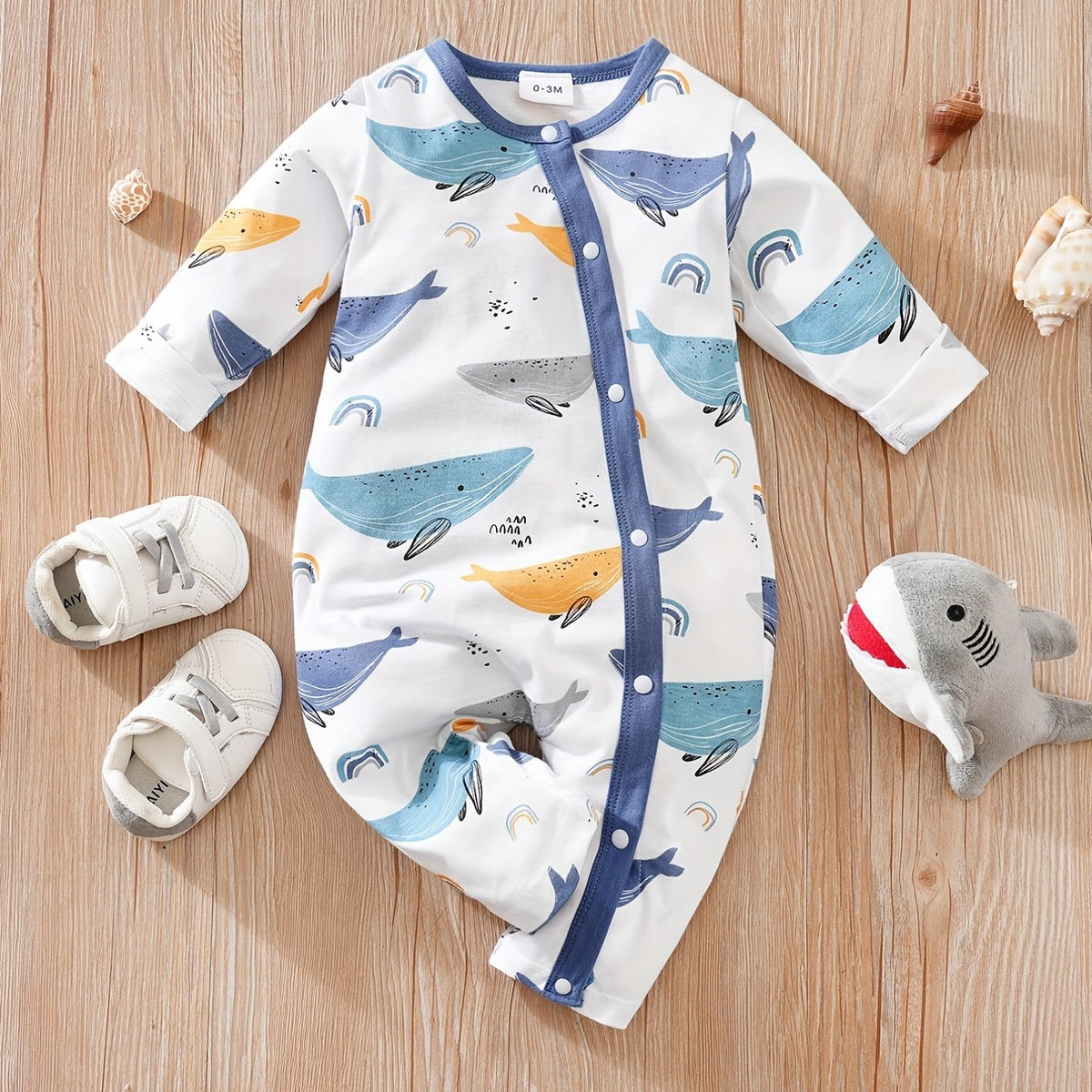 Whale Print Cardigan Baby Bodysuit Newborn Onesie