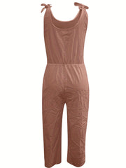 Solid Scoop Neck Jumpsuit Sleeveless Wide Leg