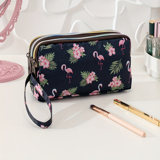 Tropical & Flamingo Print Makeup Pouch Bag Travel Portable Organizer for Women