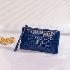 Crocodile Embossed Faux Leather Clutch with Wrist Strap