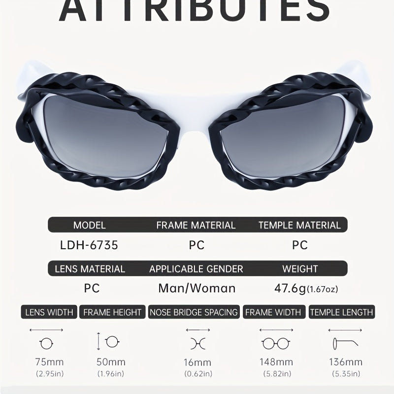 Y2K Block Sunglasses Wrap Around UV400 Sun Shades For Men Women