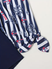  Colorblock Stripe Anchor Print Tank Top & Shorts Swimsuit Set