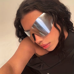 Y2K Wrap Around Sunglasses Mirror Lens Glasses Futuristic Party Shades UV400