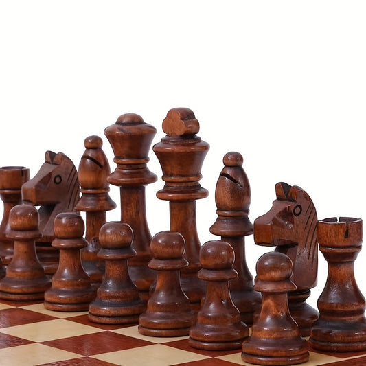 32pcs 4" Solid Wood Chess Pieces Leather Chessboard Set