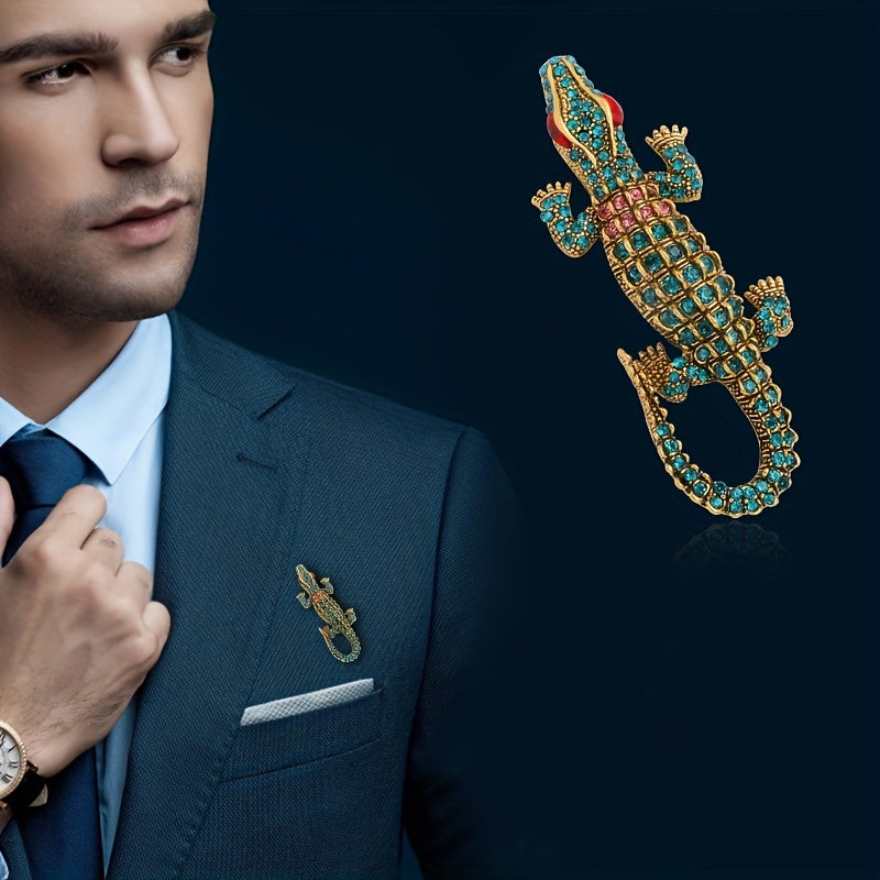 Crocodile Brooch Men's Suit Rhinestone Animal Accessories