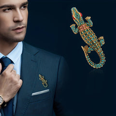 Crocodile Brooch Men's Suit Rhinestone Animal Accessories
