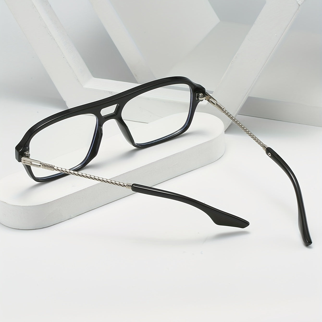 Men's Double Beam Hollow Frame Glasses Anti Light Flat Mirror