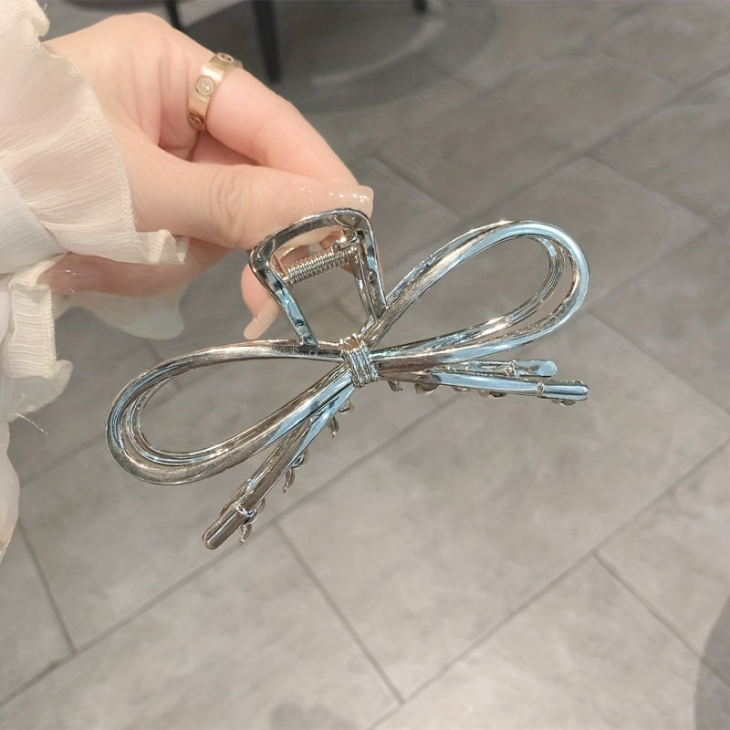 Silvery Bowknot Metal Hair Claw Clip Non Slip Strong Hold Grip Hair Jaw Clip