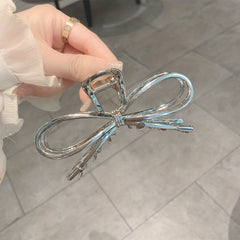 Silvery Bowknot Metal Hair Claw Clip Non Slip Strong Hold Grip Hair Jaw Clip