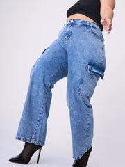  Button Fly High Rise Wide Leg Jeans