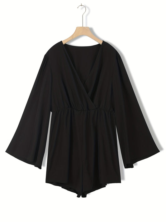  Romper Women's Plus Solid Long Sleeve Loose Fit Romper