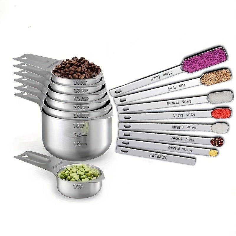 15pcs Stainless Steel Measuring Spoon Coffee Measurer Cups Tablespoon