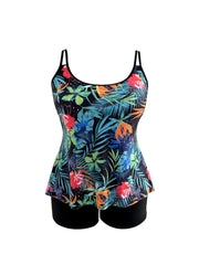  Boho Tankini Set Women's Plus Tropical Print Cami Top & Shorts Swimsui