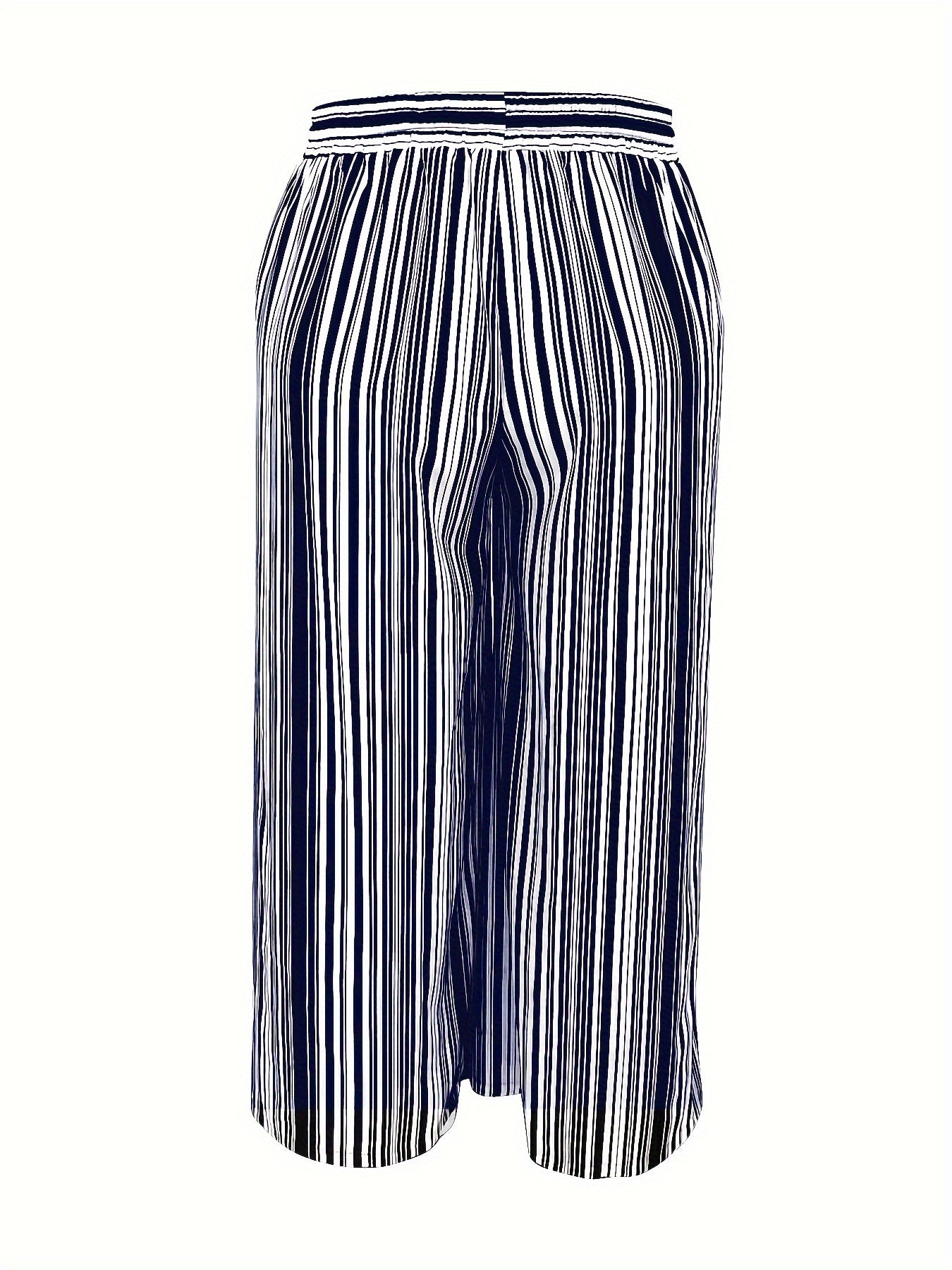  Stripe Print Wide Leg Drawstring Pants