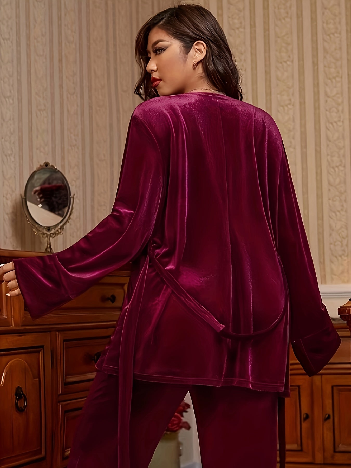  Solid Velvet Sleepwear Robe Long Sleeve