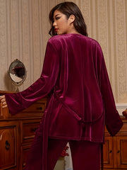  Solid Velvet Sleepwear Robe Long Sleeve