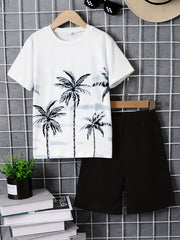 Boys Coconut Trees Casual Outfit T-shirt & Shorts Summer Set