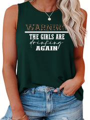 Plus Size Casual Tank Top Women's Plus Slogan Print Round Neck