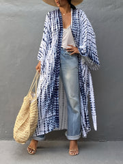  Tie Dye Striped Kimono Beach Cover Up