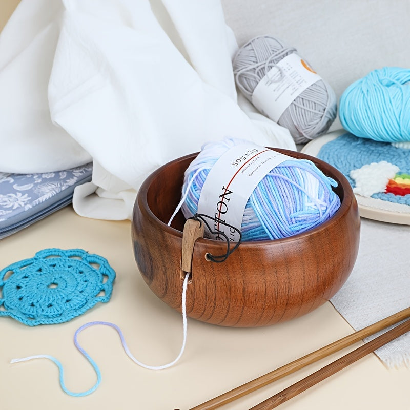 Large Capacity Wooden Yarn Bowl for Knitting Storage