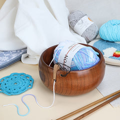 Large Capacity Wooden Yarn Bowl for Knitting Storage