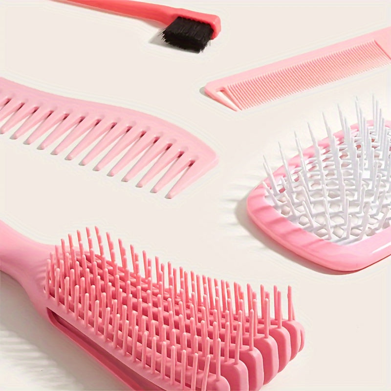 5 Piece Hair Brush Set with Scalp Massage Comb for All Hair Types