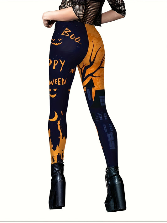 Halloween Print Skinny Leggings Elastic Waist Stretchy Leggings