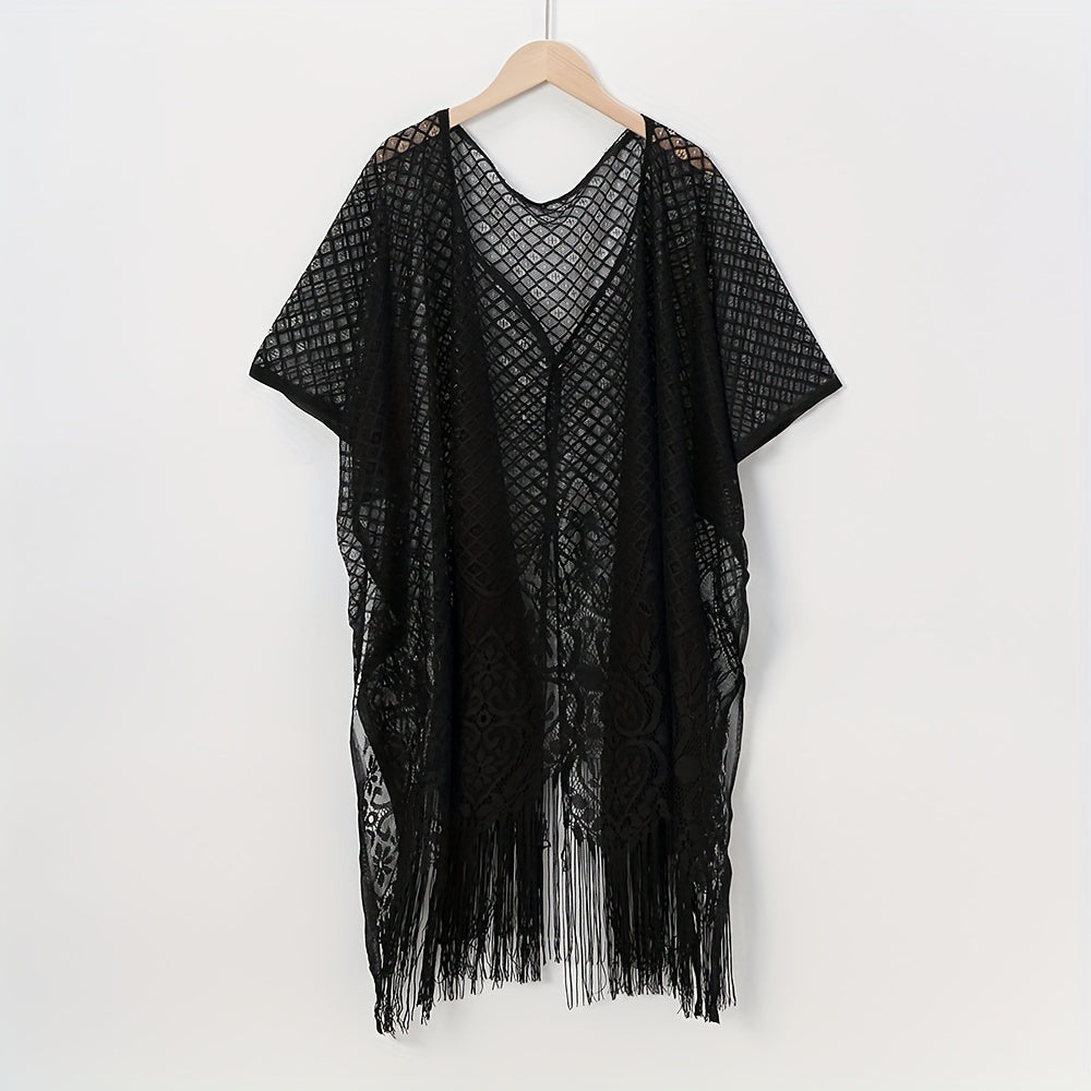 Lace Shawl Solid Cape Tassel Bikini Cover Up Thin Breathable