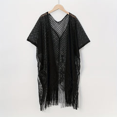 Lace Shawl Solid Cape Tassel Bikini Cover Up Thin Breathable