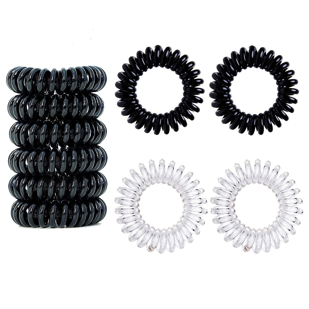 12pcs Transparent Spiral Hair Tie No Crease Coil Hair Ring Elastic Ponytail Hold