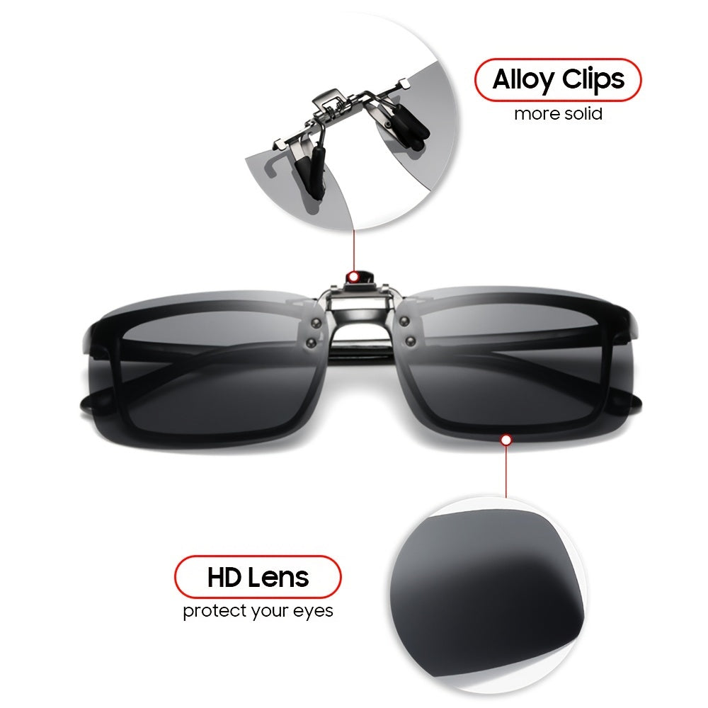 Men's Square Polarized Lens Clip On Sunglasses