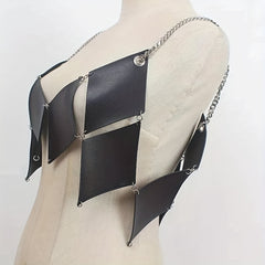 Stylish Rhombus Hollow Out Belt PU Leather Chain Suspenders