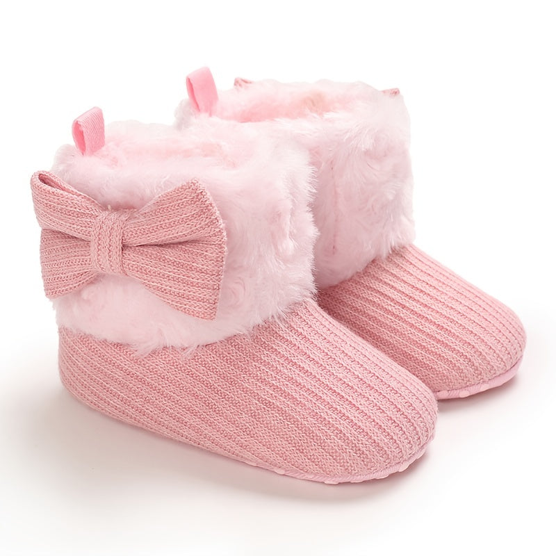 Bowknot Comfortable Boots For Baby Girls Soft Warm Plus Fleece Boots
