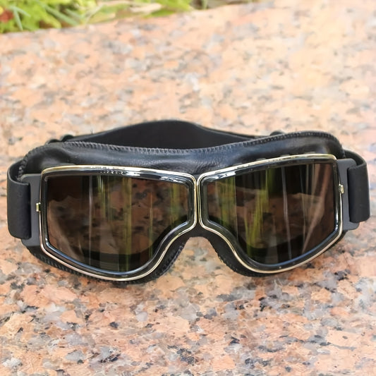 Vintage PU Leather Goggles Windproof Motorcycle Goggles