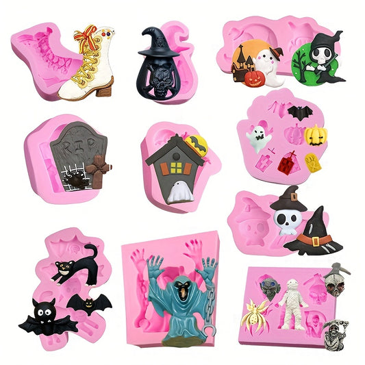 Halloween Fondant Skeleton Spider Witch Silicone Mold