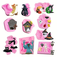 Halloween Fondant Skeleton Spider Witch Silicone Mold