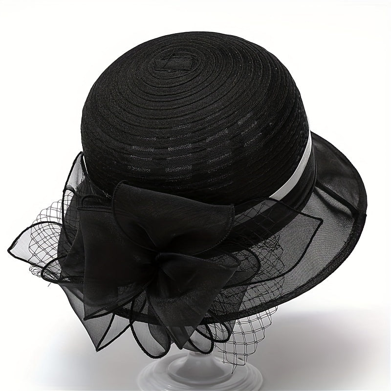 French Style Organza Bucket Hat Flower Decor Stitching Thin Basin Hat