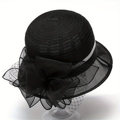 French Style Organza Bucket Hat Flower Decor Stitching Thin Basin Hat