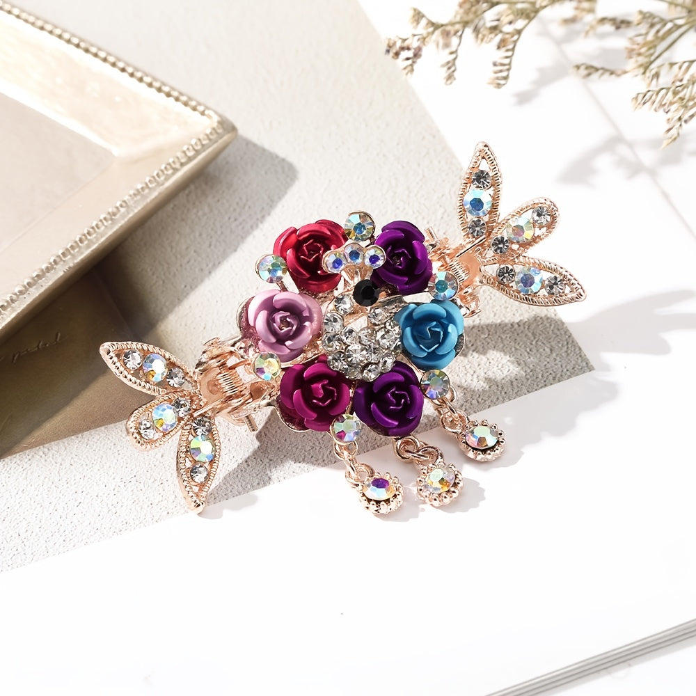 Rose Rhinestone Tassel Hair Clip Mixed Colors Girls Hairpins Clamps Crab