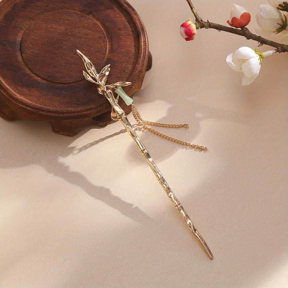 Bamboo Shaped Hair Stick With Chain Tassel Chinese Style Hair Pin