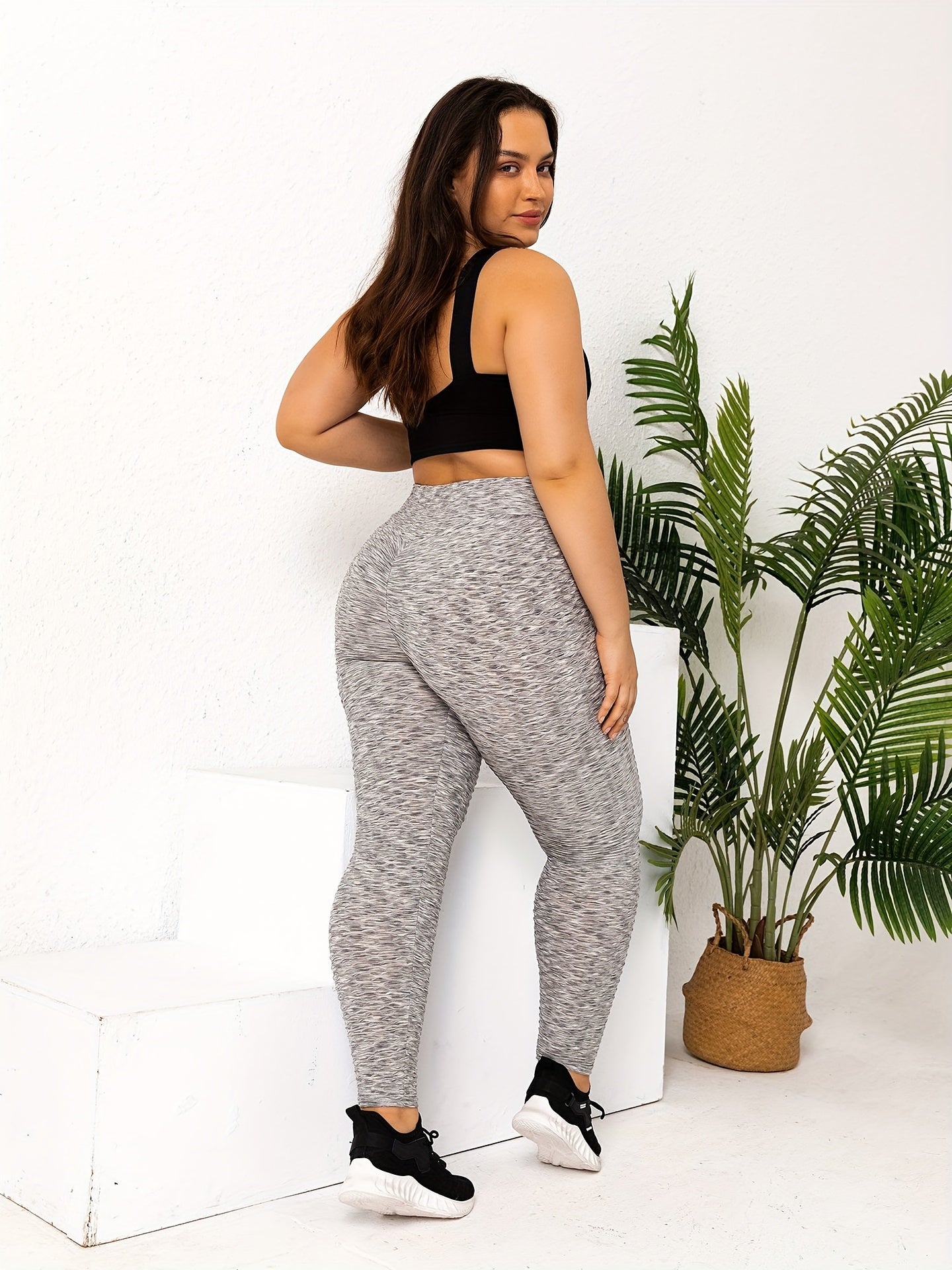  Sporty Leggings Women's Plus Solid Jacquard Elastic Hip Lifting