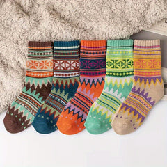 5 Pairs Geometric Pattern Mid Tube Socks Women's Stockings