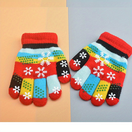 Kids Snowflakes Five Fingers Plus Velvet Gloves
