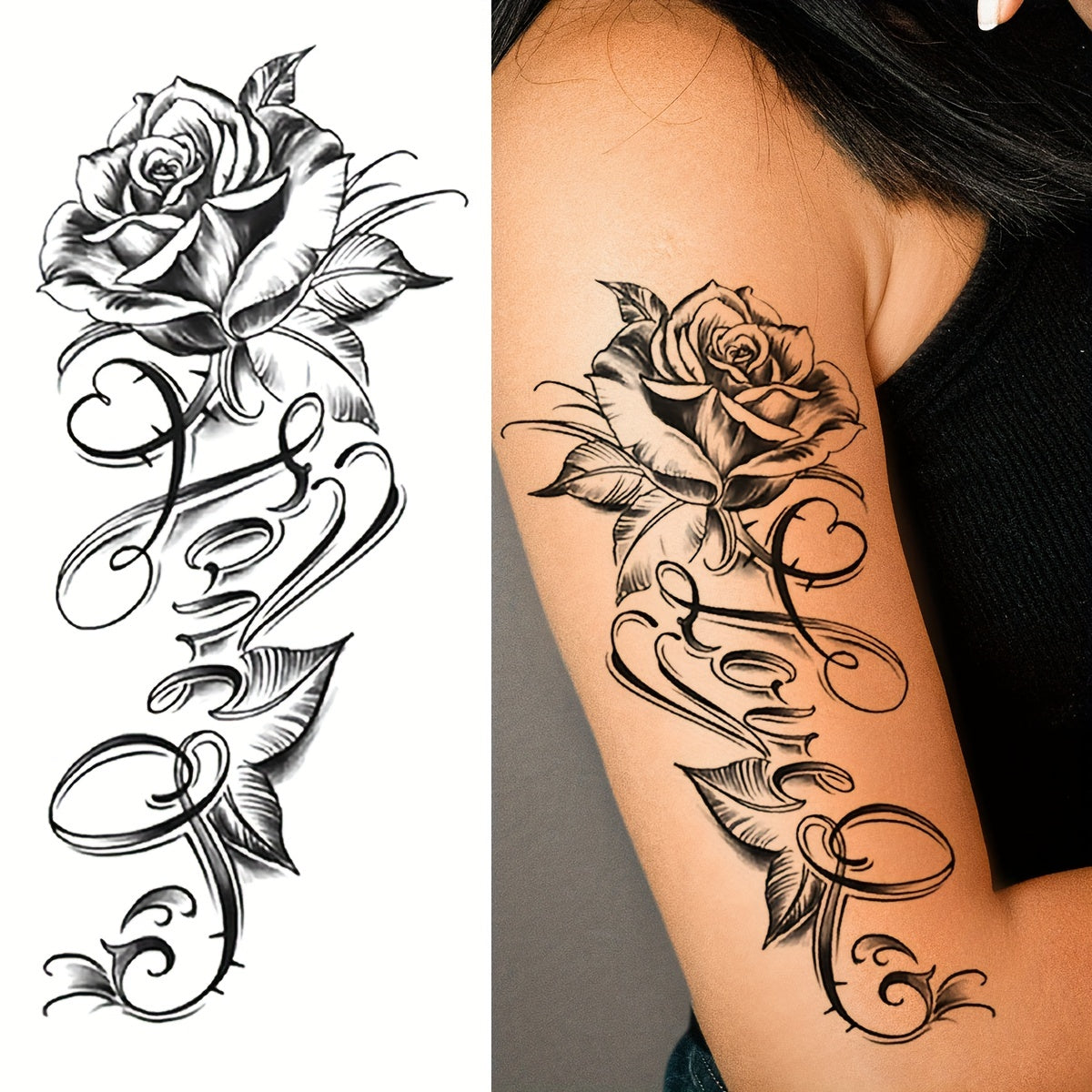 Temporary Tattoo Rose and Letter Waterproof Body Art