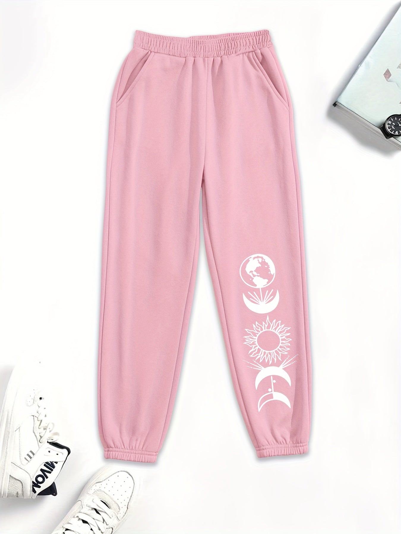 Vintage Sun Moon Graphic Sweatpants For Girls High Waisted