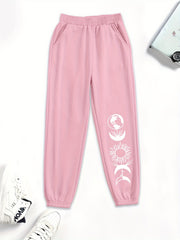 Vintage Sun Moon Graphic Sweatpants For Girls High Waisted