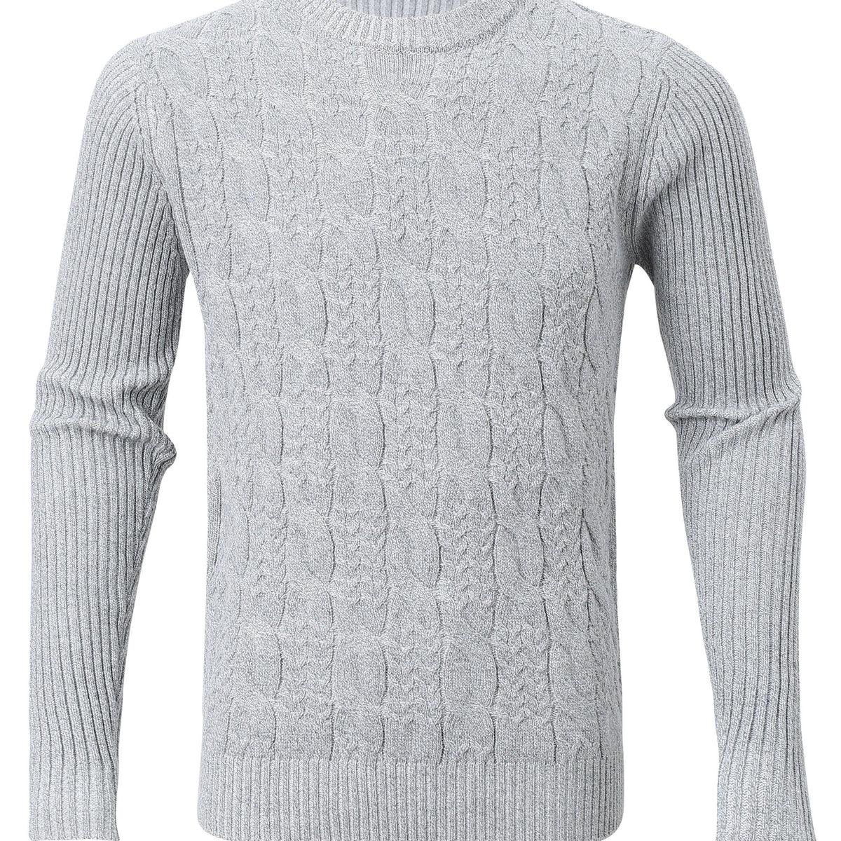 Solid Cable Sweater Men's Warm Crew Neck Pullover For Fall Winter