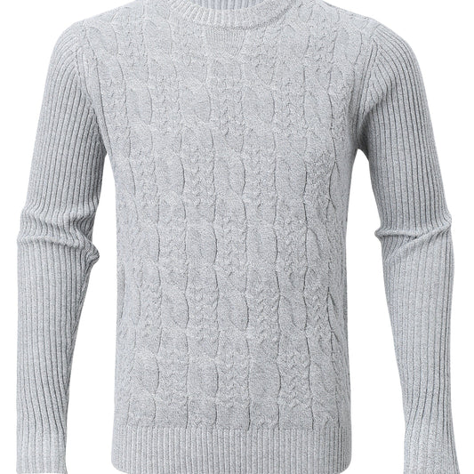 Solid Cable Sweater Men's Warm Crew Neck Pullover For Fall Winter